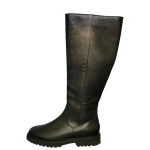 NEW Aquatalia Boot Knee High Black Leather Chunky Lug Sole Women 8 weatherproof